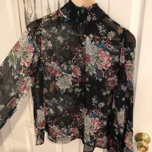 Sheer floral blouse turtle neck women’s